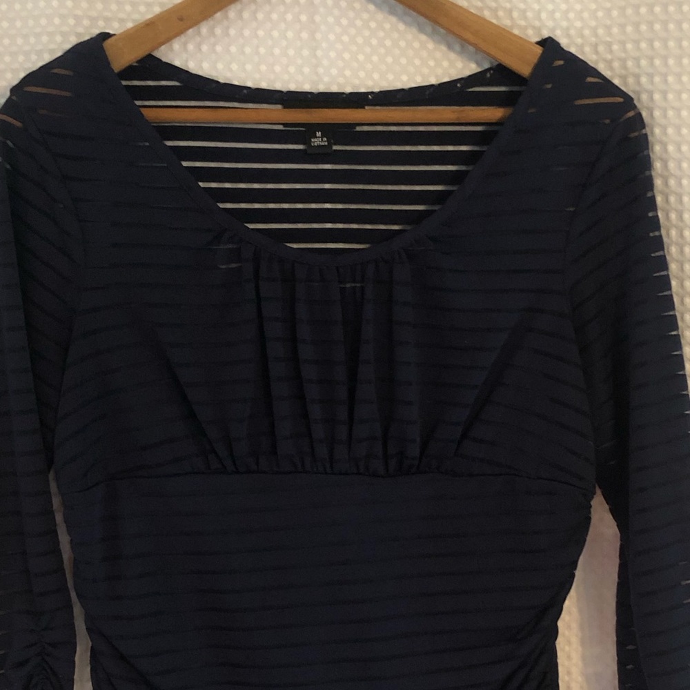 AB Studio Silky Navy Blouse with Ruching